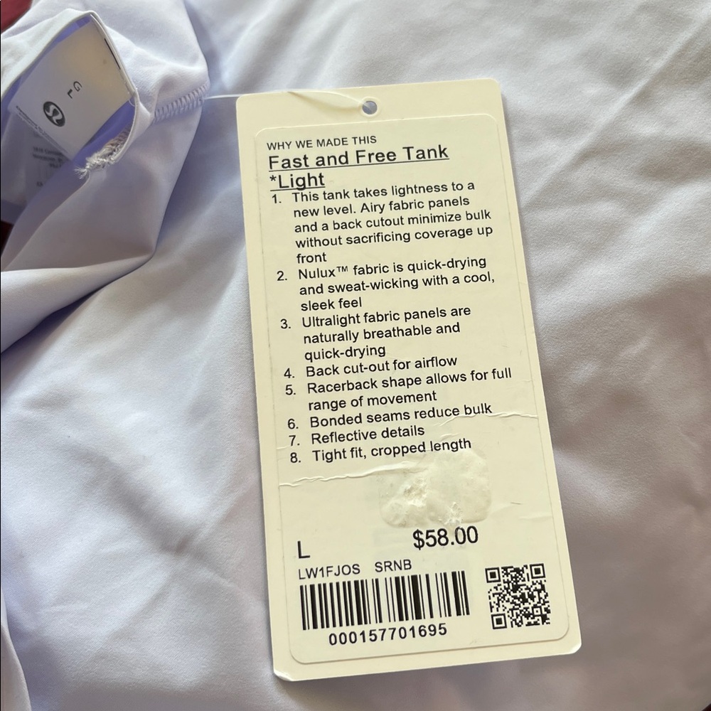 NWT Lululemon fast and free tank light size large - Picture 4 of 4
